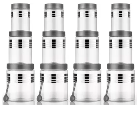 Pack of 12 Plastic Grocery Container - 1200 ml, 650 ml, 350 ml Actilife Silver view 2