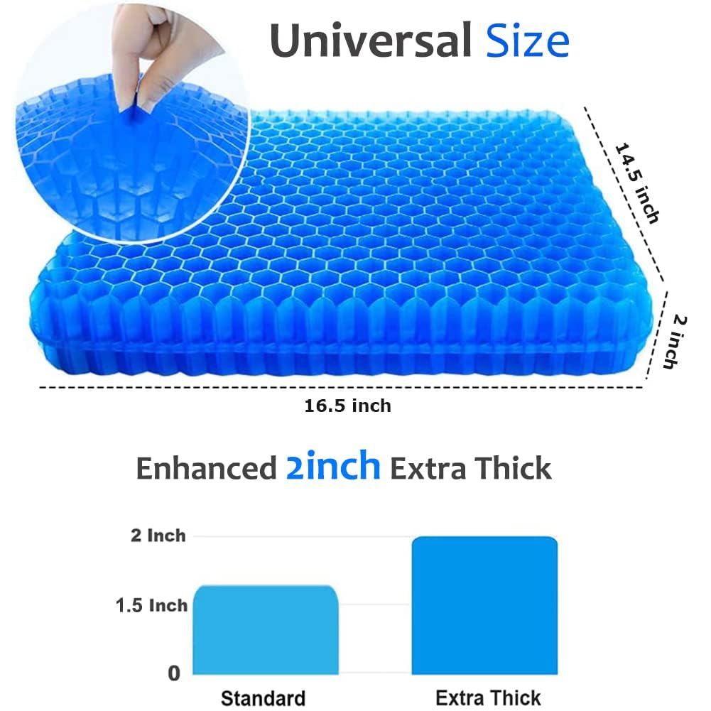 EZYFIT Medical-Grade Gel Seat Cushion with Black Non-Slip Cover, Honeycomb Design for Pressure Relief & Tailbone Support view 2