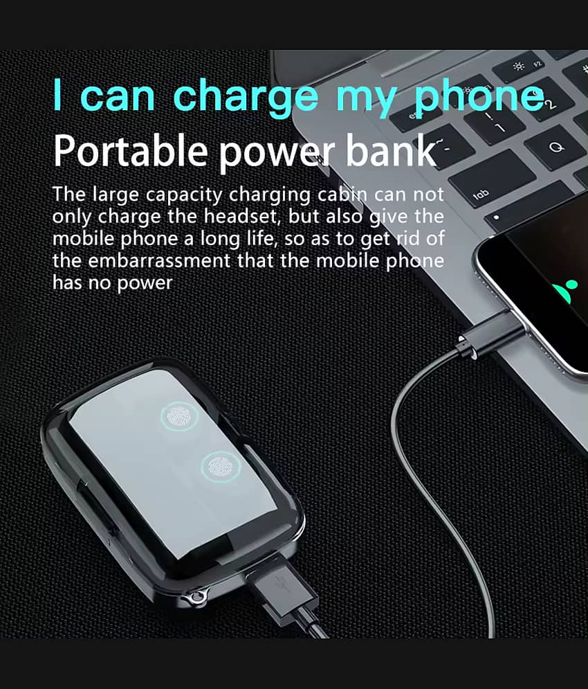 VEhop PowerBank Earbuds Bluetooth True Wireless (TWS) In Ear 30 Hours Playback Low Latency,Powerfull bass IPX4(Splash & Sweat Proof) Black view 2