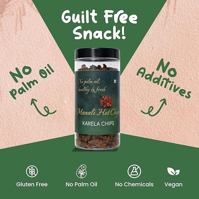 Manali Hot Chips Organic Wafers Karela Chips Flavor 150g | Farm Fresh Thin & Crunchy Crispy Snack | No Palm Oil view 2