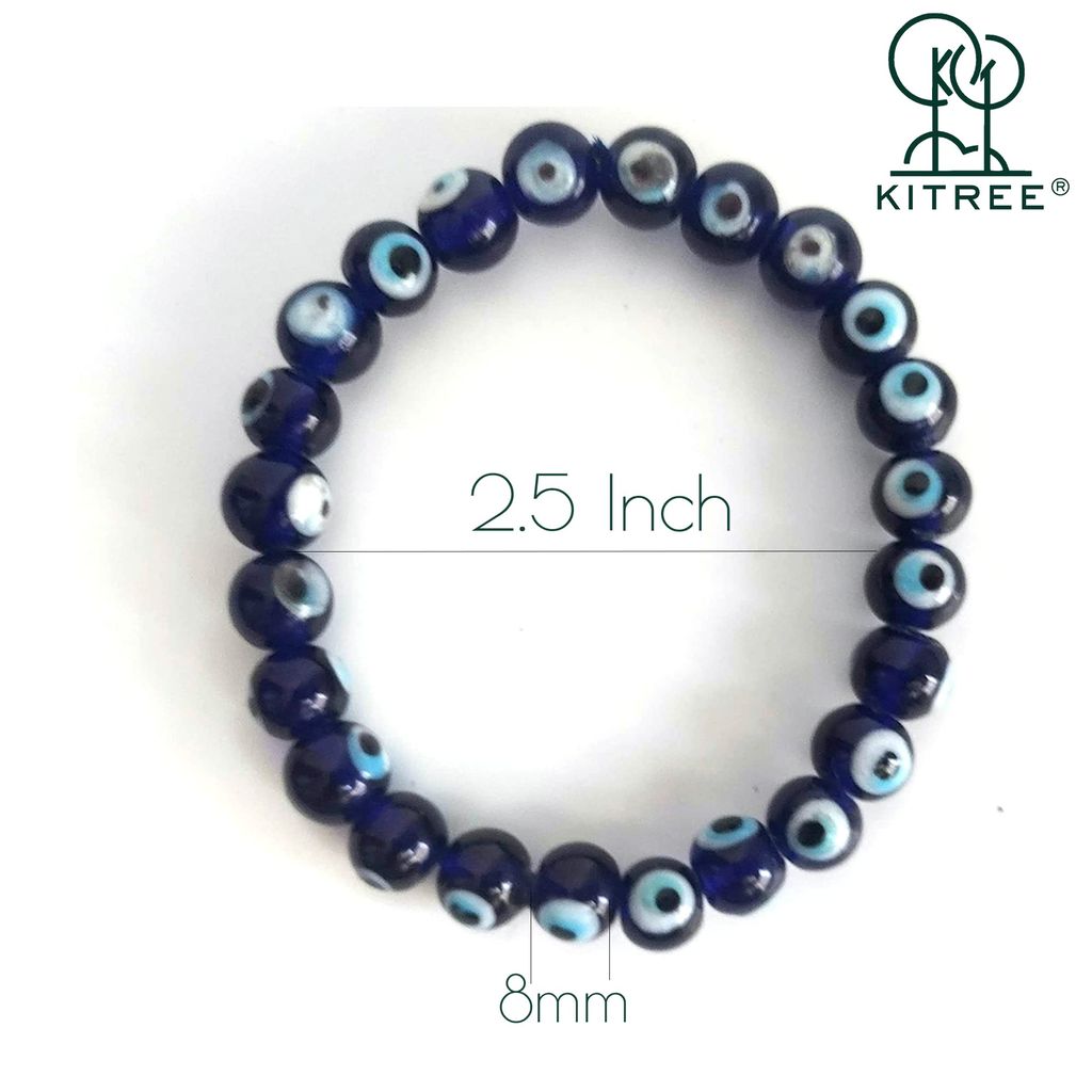 KITREE NATURAL EVIL EYE CRYSTAL BRACELET 8MM ROUND FOR UNISEX (COLR BLUE) view 2