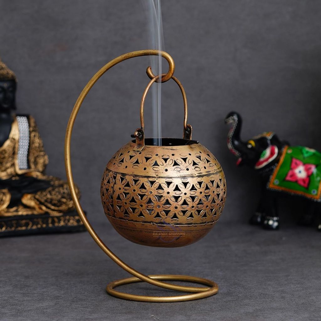Jyoti handicraft Hanging Metal Lantern with Stand, Antique Candle Holder, Vintage Lamp view 2