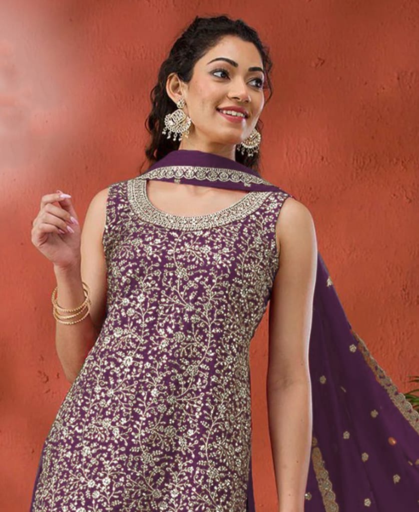Designer Red Georgette Sharara Suit for Women view 2