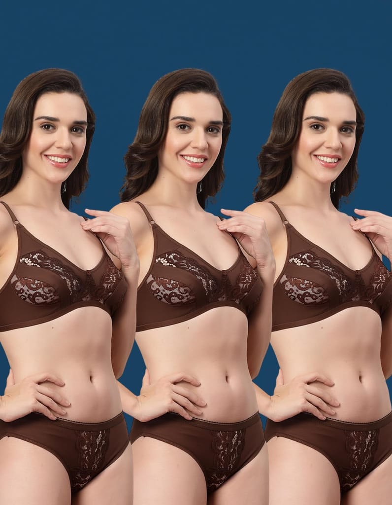 ADORNSTAR Bra Panty Set Sexy Lingerie Set for Women Pack of 3 Peach view 2