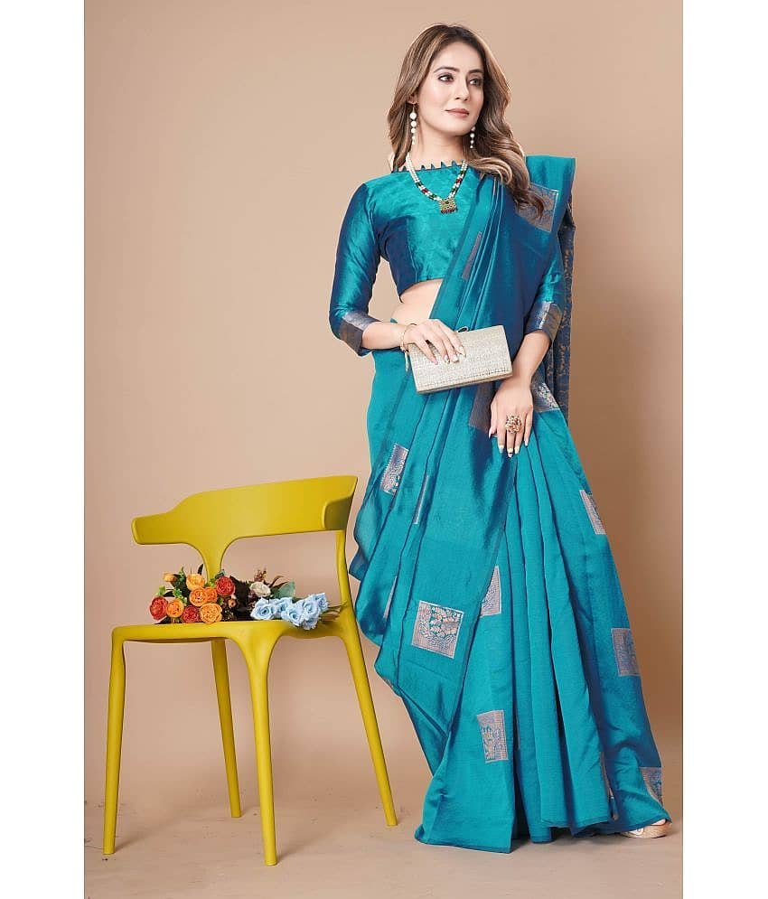 Indesa Banarasi Silk Woven Saree With Unstitched Blouse Piece ( SkyBlue )