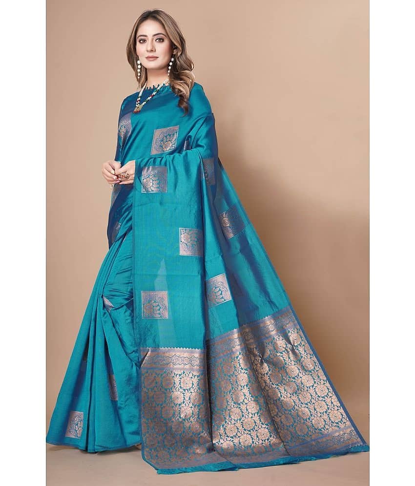 Indesa Banarasi Silk Woven Saree With Unstitched Blouse Piece ( SkyBlue ) view 2