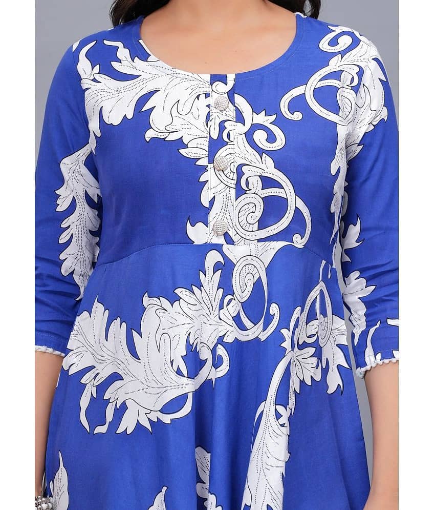 AVEITH Rayon Printed Anarkali Women's Kurti - Blue ( Pack of 1 ) view 2