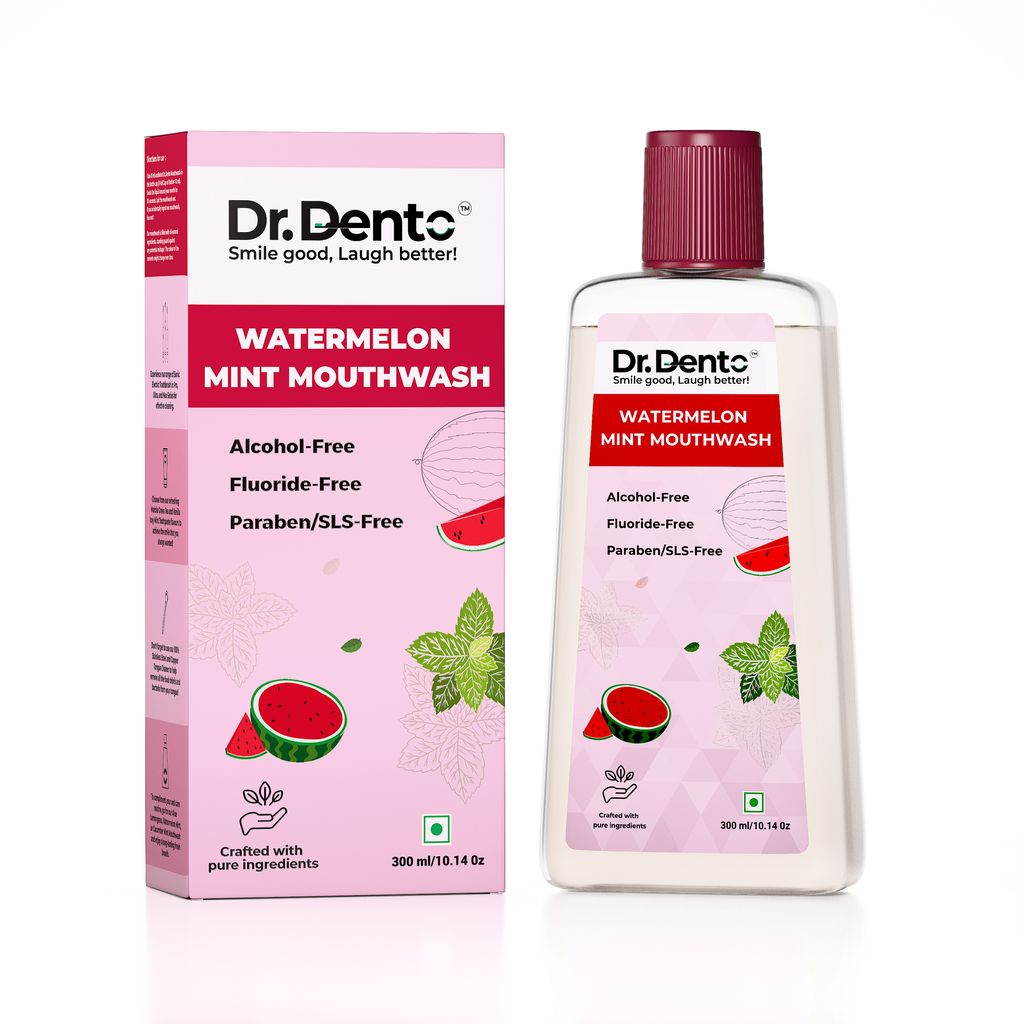 Dr.Dento Mouthwash | Fresh Breath | No Artificial Flavors & Colors | Alcohol-Free Mouthwash for Men, Women & Kids | Fights Germs, Watermelon Mint - 300 ml