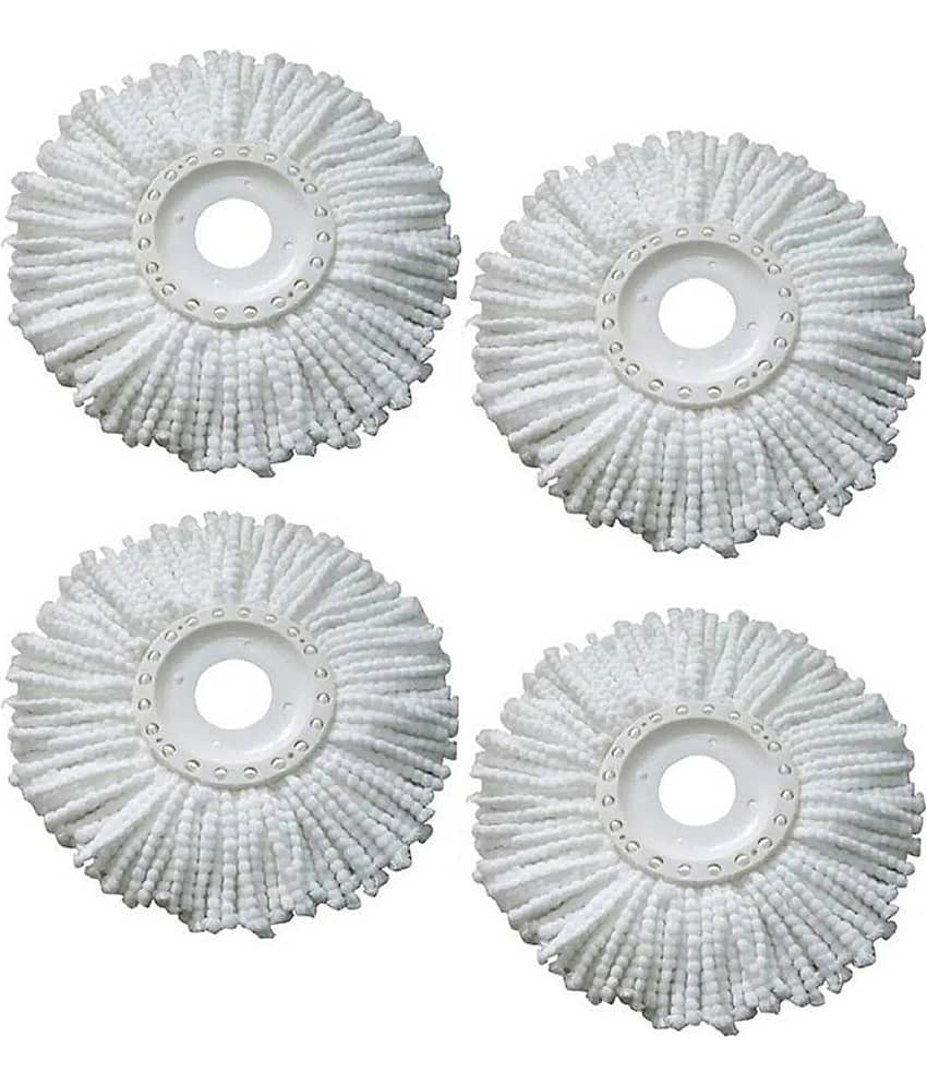 LEAVESS Polyester Microfibre Mop Head Replacement Refills |38cm Diameter | Pack of 4 | White