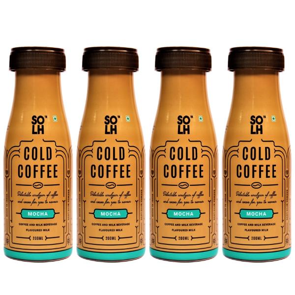 SOLH Mocha Cold Coffee Smooth, Creamy & Intense Bottle 200 Ml (Pack of 4)