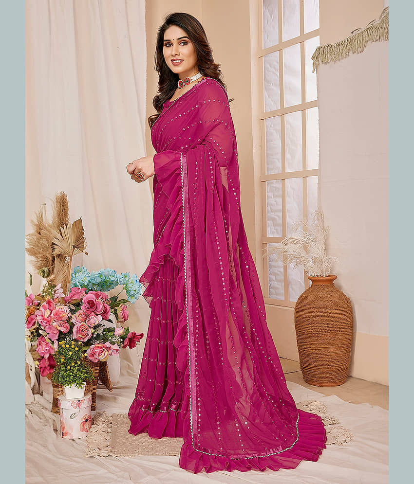 BLEESBURY Georgette Dyed Saree With Unstitched Blouse Piece ( Blue ) view 2