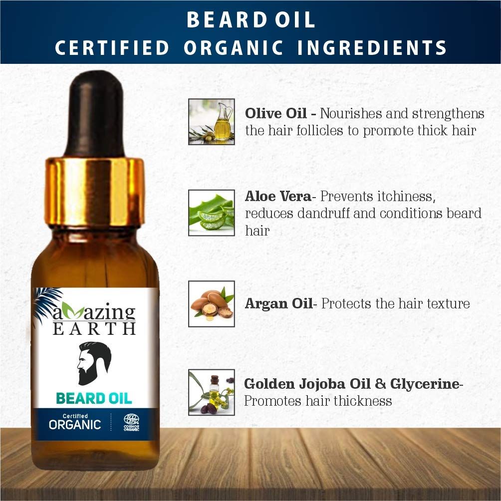 AMAzing EARTH Certified Organic Beard Oil and Beard Wash Combo for Hair Growth Oil, Non-Sticky, Conditioning, Hard Curly Beard, Sulphate & Paraben Free view 2