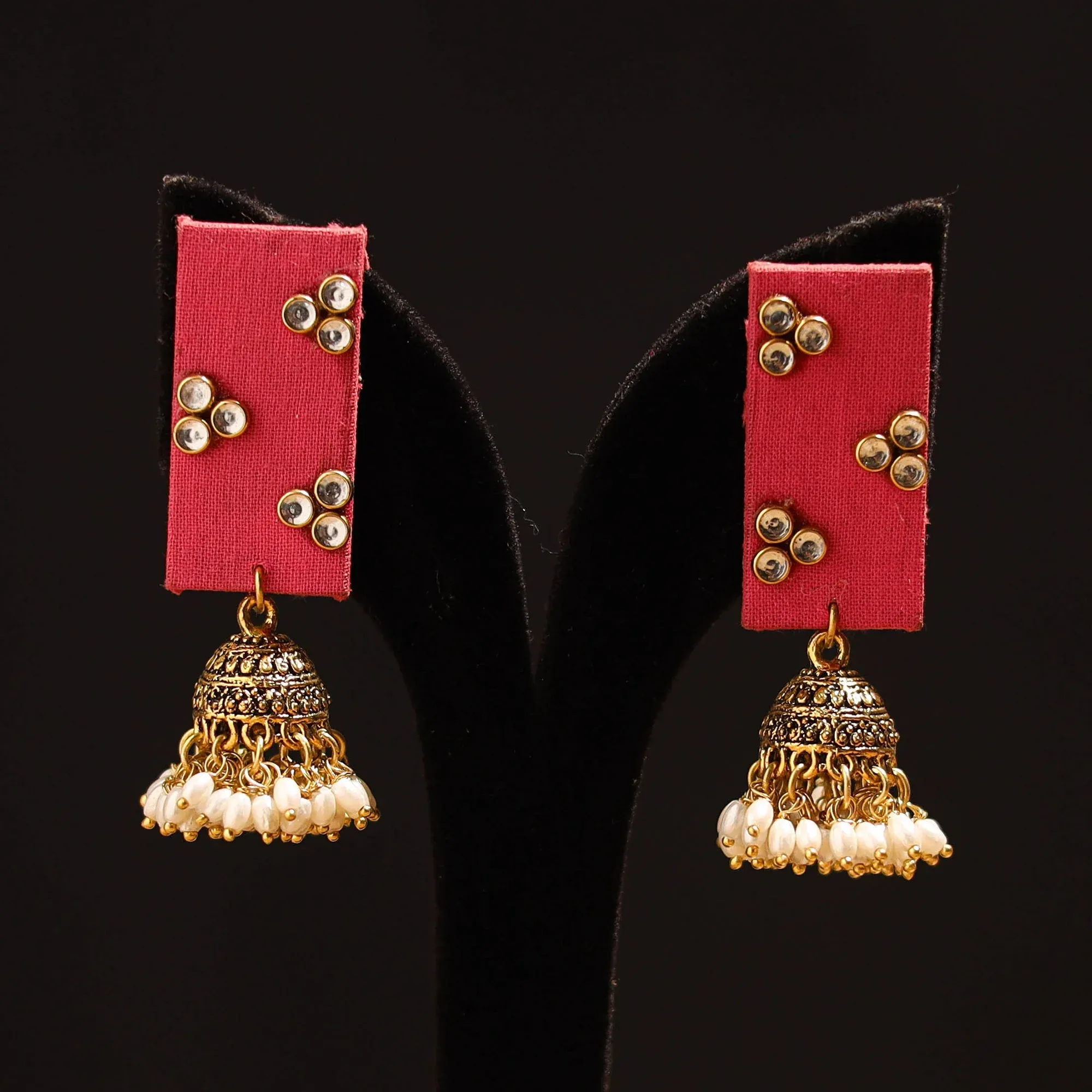Red - Siya Stone Work Fabart GS Jhumka Earrings