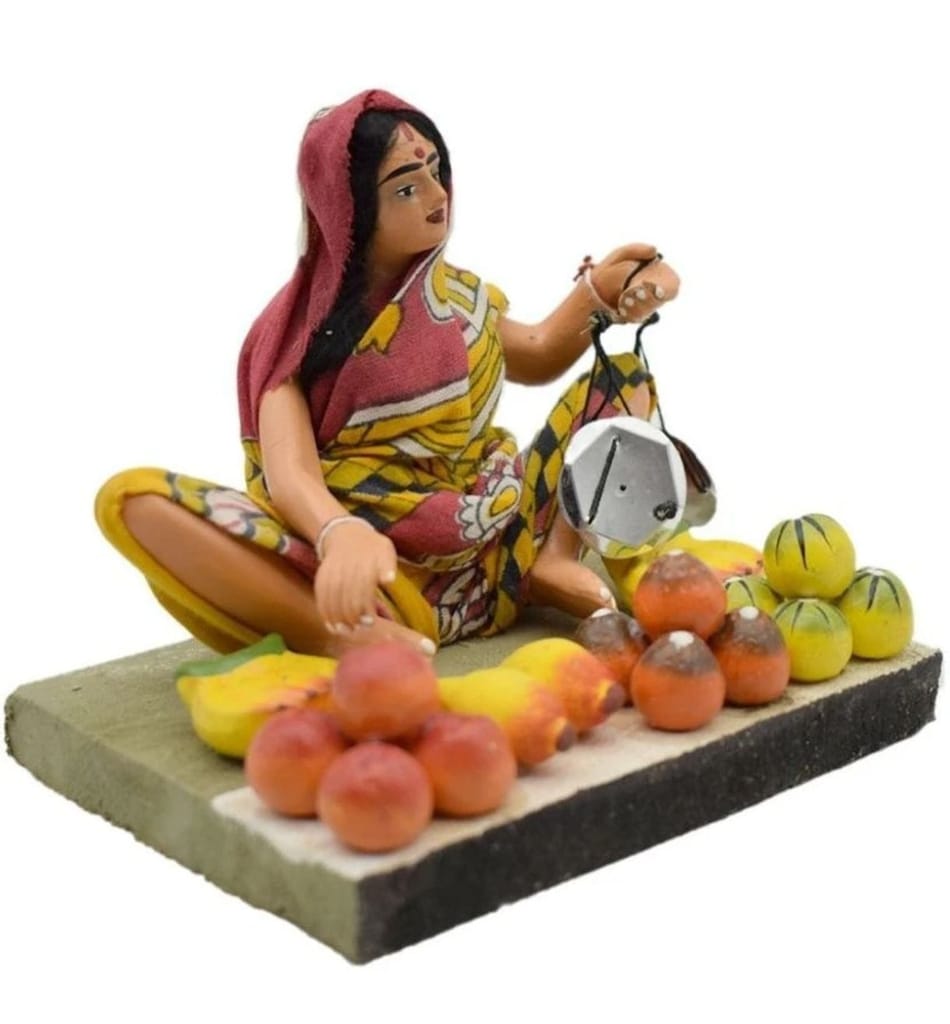 Handcrafted Traditional Indian Fruit Seller Figurine Ethnic Decor view 2
