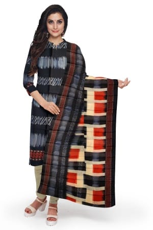 Black Cotton Salwar Suit Fabric with Cotton Dupatta view 2