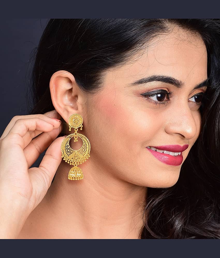 Vighnaharta Golden Jhumki Earrings ( Pack of 1 ) view 2