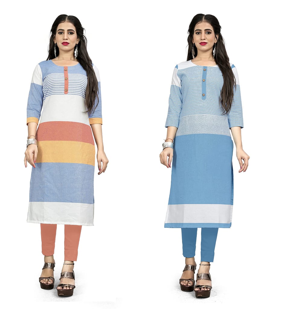 STYLEOO Cotton Straight Kurta/kurties for Women and Girls Pack of 2,(M, L, XL, XXL) view 2