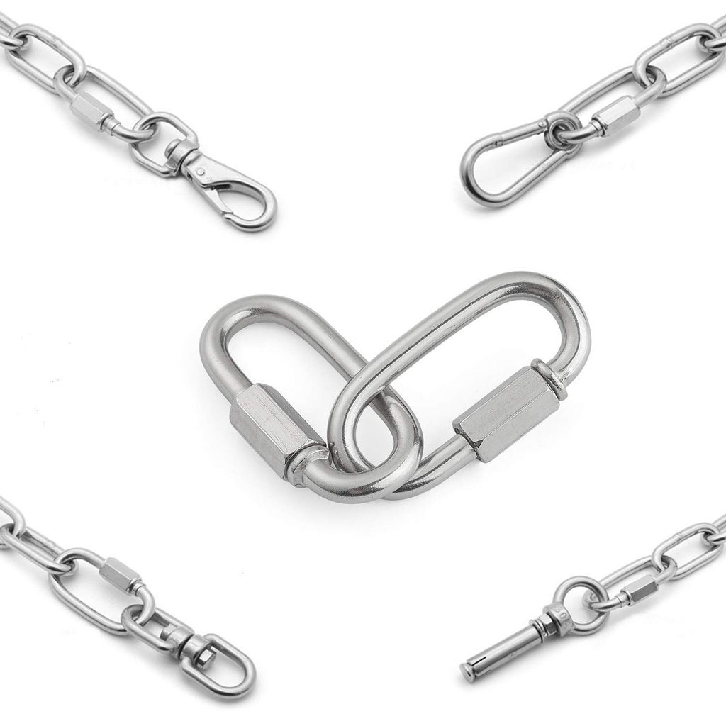 REZNOR Heavy Duty Oval Shape Stainless Steel Screw Link Snap Hook Carabiner/Hook Swing Connector Multipurpose, SnapHook for Weight-Lifting Mountain Swinging Climbing Gym Silver view 2