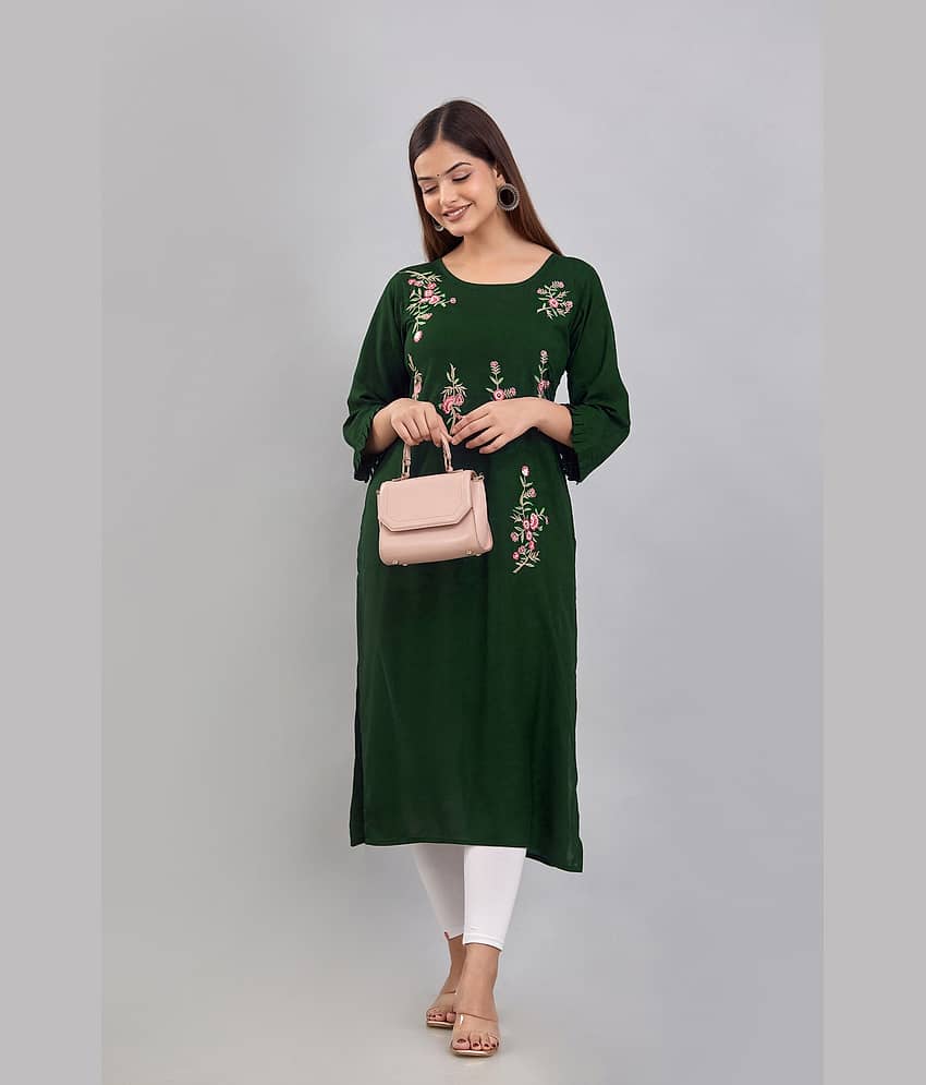 Kapadia Women Viscose Rayon Embroidered Straight Kurti ( Green ) view 2