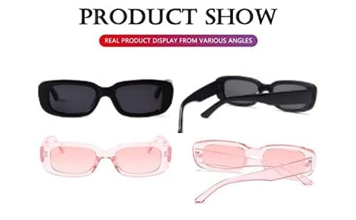 Fancy-Creation Pack Of 2 Rectangle Sunglasses for Women Retro Fashion Sunglasses UV 400 Protection (Size - Medium | Includes Premium Velvet MDF Case, Lens Cleaner (100ML)) (Black & Pink) view 2