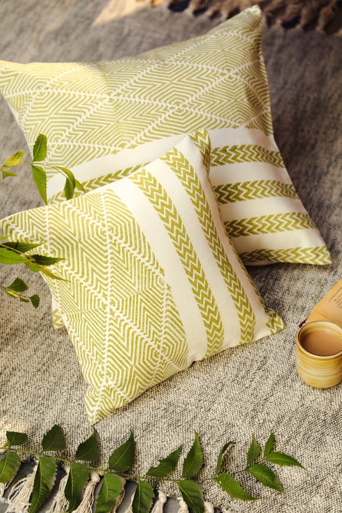 Aaira Small Green Patterned Cushion Cover view 2