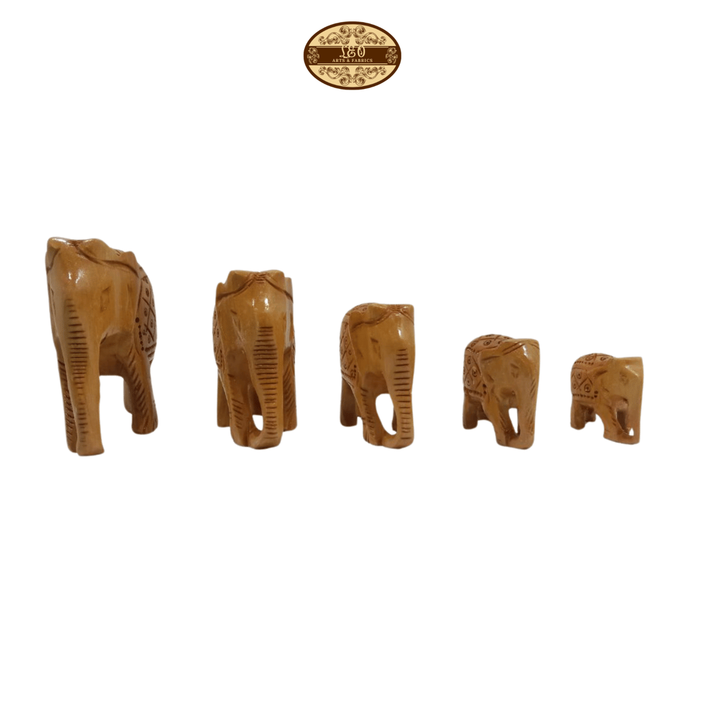 Handcrafted Wooden Elephant Family Figurines, Set of 5, Plain Design - Smallest 3cm, Largest 8cm view 2