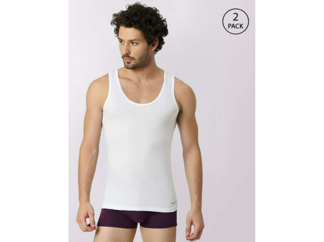 Frenchie Oxy Men Solid White Cotton Vest (Pack of 2 ) - XXL