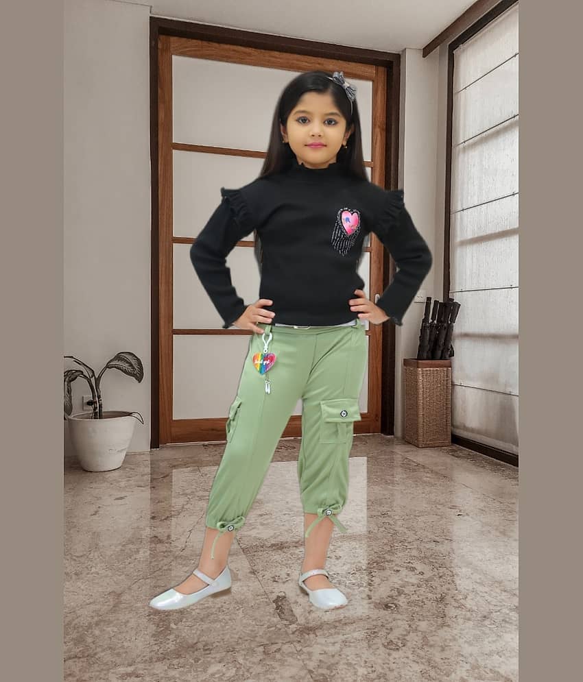 NEWSIFA Pack of 1 Girls Cotton Blend Top With Capris ( Green )