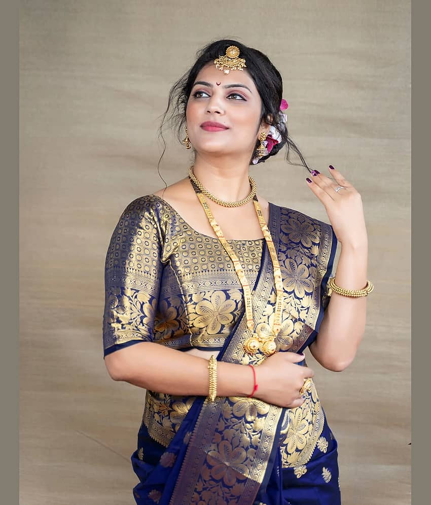 GARIYA Art Silk Embellished Saree With Unstitched Blouse Piece ( Black ) view 2