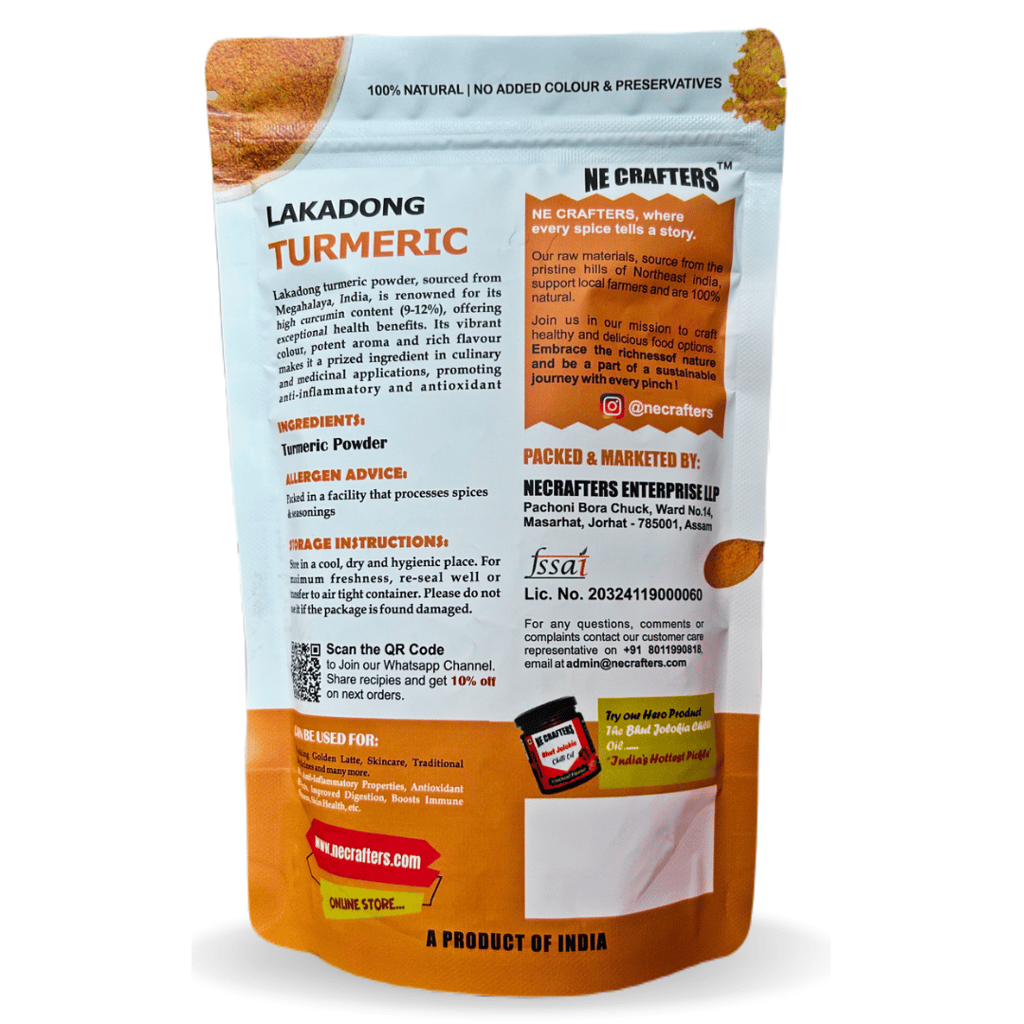 NE CRAFTERS Lakadong Turmeric Powder - 180gm | Premium Golden Spice | Organic Turmeric Powder & 10 to 12% High Curcumin Certified | Chemical Free Haldi Powder & Sourced From Jaintia Hills, Meghalaya (180, gram) view 2