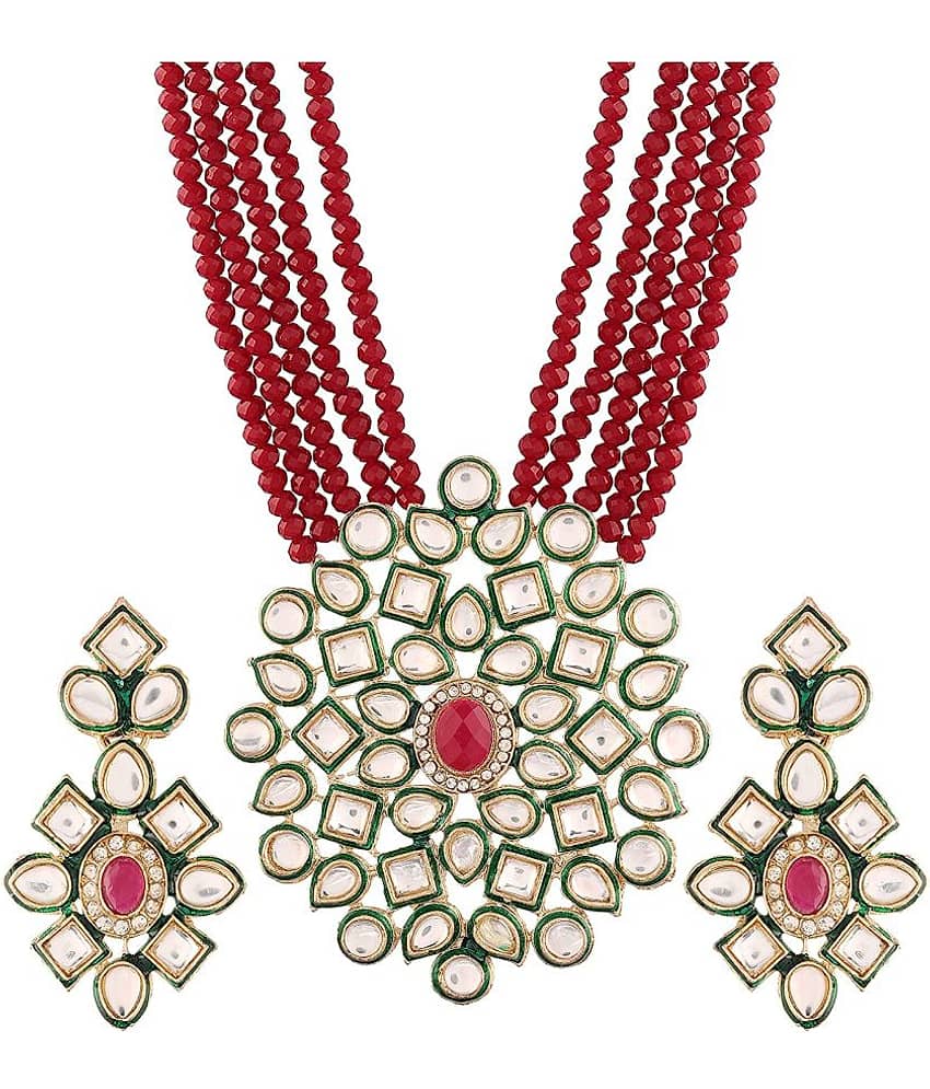 Jewar Mandi - Green Brass Necklace Set ( Pack of 1 ) view 2