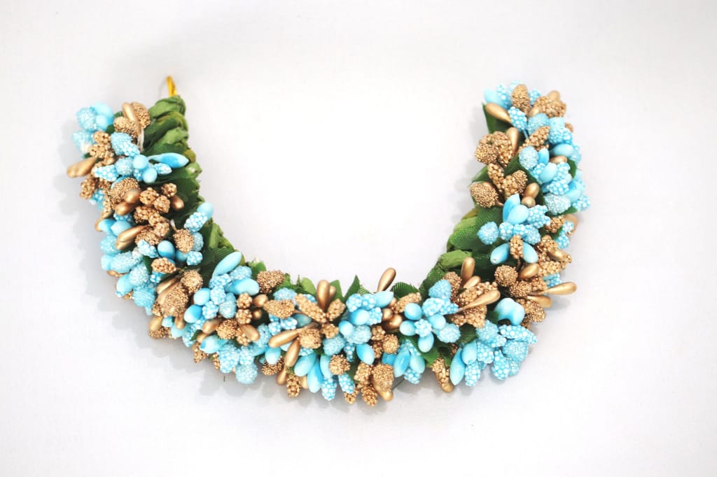 SHG Fashion Art Handmade Light Sky and Gold Artificial Veni Flowers with 3 Pins (Light Sky with Gold Artificial Flower Hair Accessory Set) view 2