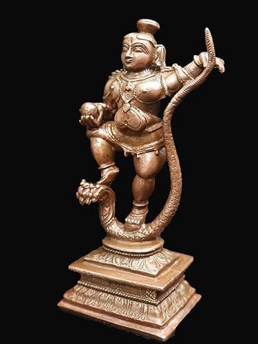 Searchers Paradise - Copper Idols Kalinganarthana Krishna, 4.2 inches, Copper Handmade 350 Grams, Patina Antique Finish, Pack of 1 Piece view 2