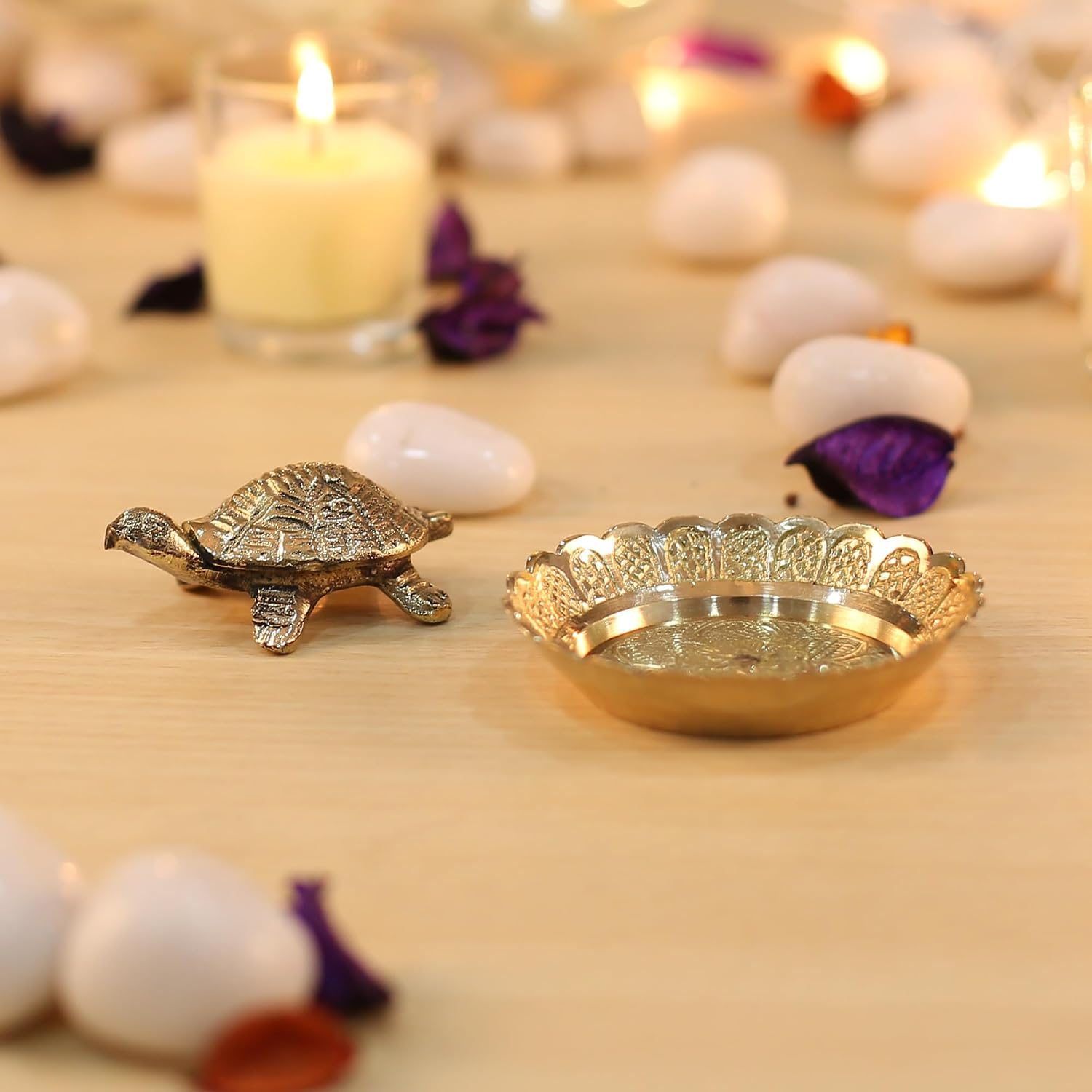 Aatm Pure Brass Feng Shui Tortoise with Plate - Small Vastu Decor for Home and Office - Good Luck Symbol - Handcrafted Mini Statue view 2