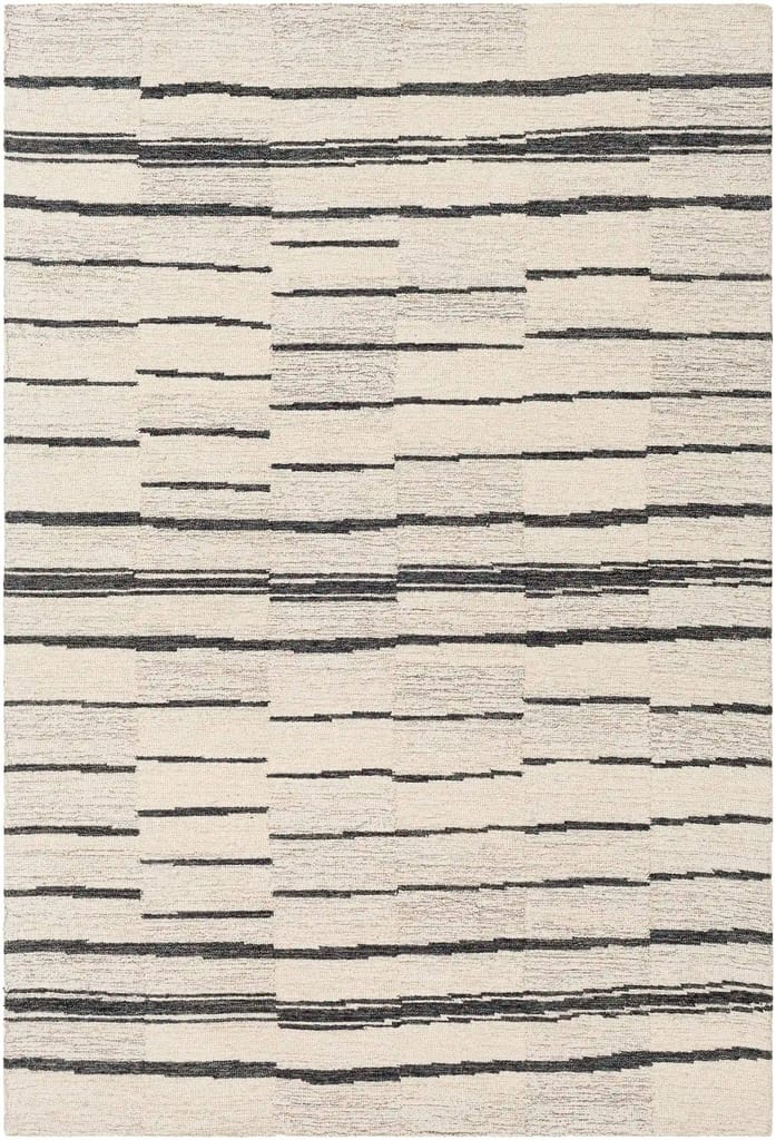 Hand Tufted Granada Black and Beige Geometric Wool Rug view 2
