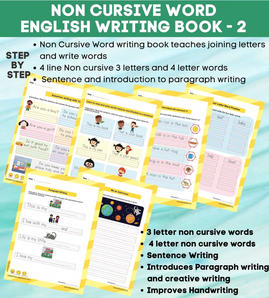 Edsmart English Writing Books- three letter word and Sentence Writing Practice illustrated Book, Fun and Educational 4 Line Handwriting Practice books for Kids for 4-7 years view 2