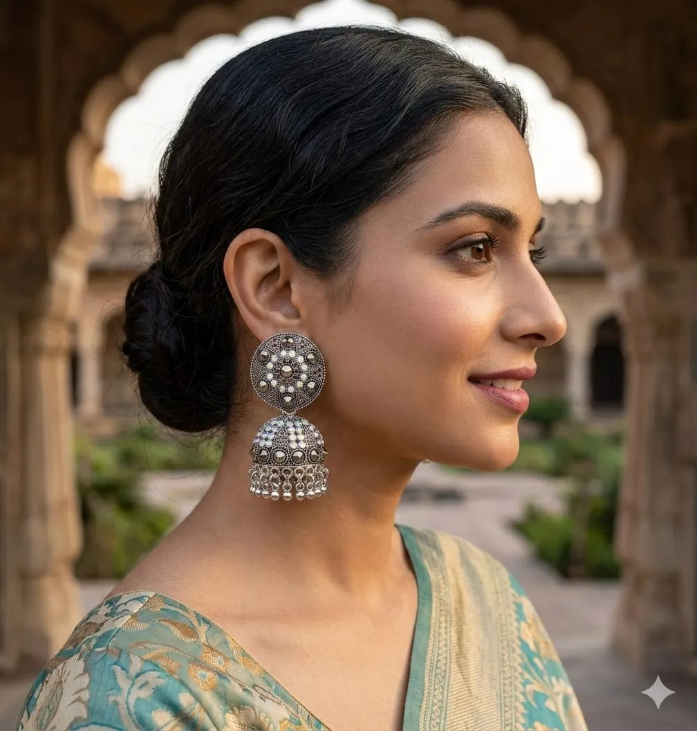Vardaan Crystalx Stunning gold jhumkas adorned with vibrant red ruby stones and dangling beads timeless elegance for every traditional celebration. Perfect for every women for every occasion view 2