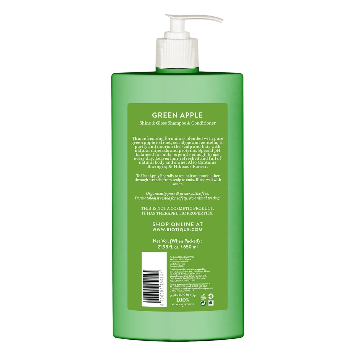 Biotique Green Apple Shine & Gloss Shampoo with Conditioner 650ml view 2