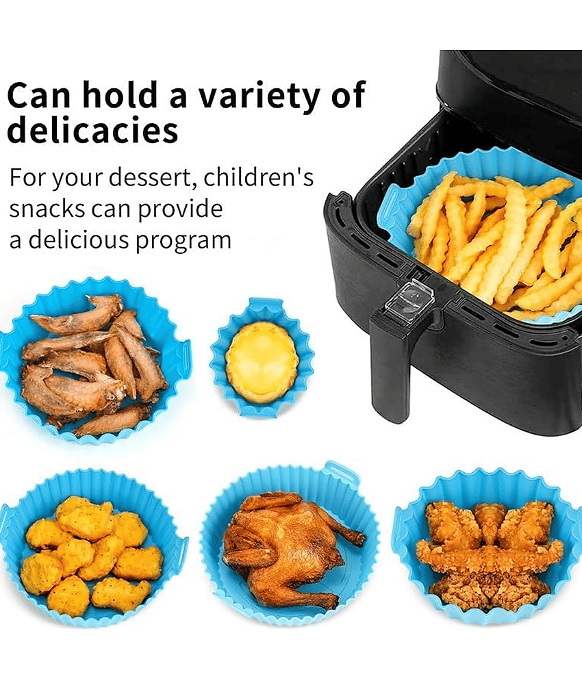 6 pcs. Reusable Air Fryer Silicone Pot Liners | Non-Stick Heat-Resistant Basket Baking Trays | Airfryer Oven Accessories | Dishwasher Safe | Multicolor | (Pack of 1) view 2