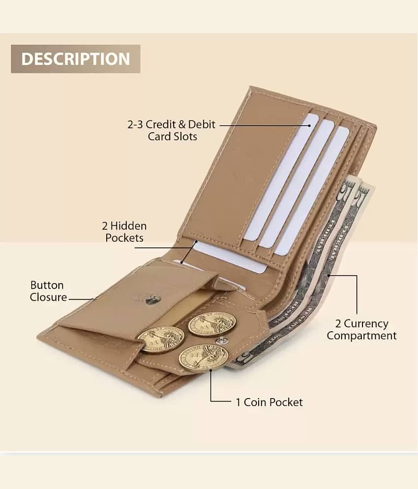 HRFSTAR PU Solid Men's Money Clipper With 6 Slots For Card ( Beige , Pack of 1 ) view 2