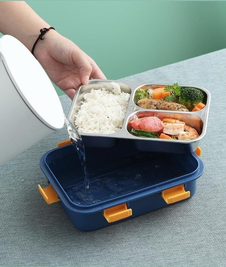 The Ubals Lunch Box 3 Compartment Leak-Proof BPA Free Stainless Steel for School, Lunch Box for Kids, School & Office with a Fork, a Spoon and a Pair of Chopsticks 750 ml 1 Piece view 2