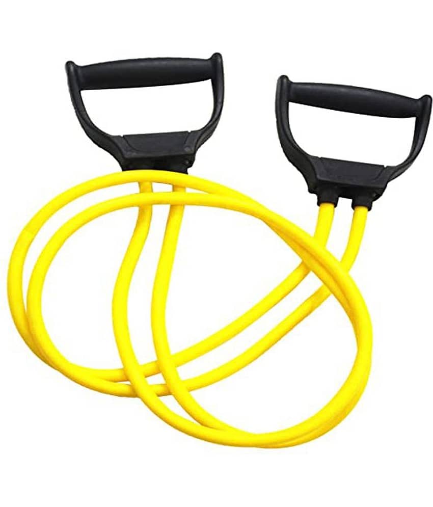 Double Toning Resistance Tube Heavy Quality Pull Rope Elastic Rubber Exercise Band for Stretching, Workout, Home Gym and Toning with Heavy Quality Grip D Shaped Handles for Men and Women(YELLOW) view 2