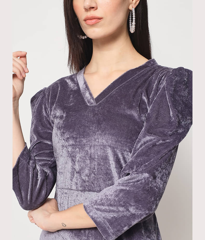 Rudrakriti Women Velvet Solid A-line Dress ( Maroon ) view 2
