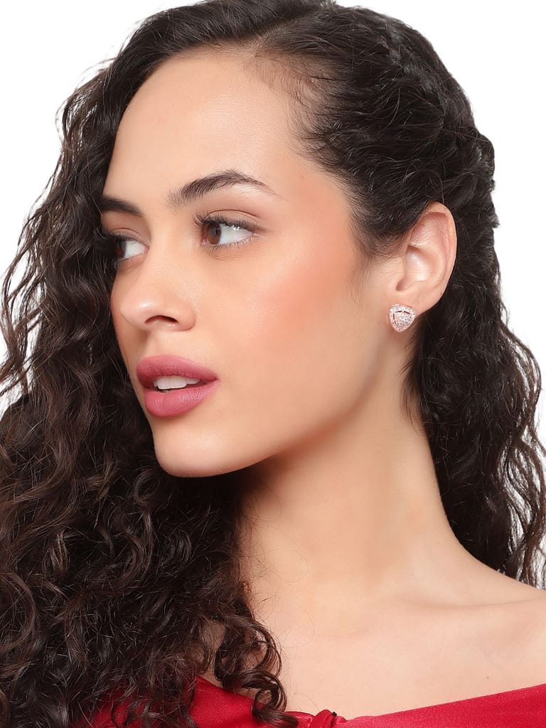 Cardinal American Diamond Heart Shape Brass Rose Gold Plated Earrings Set view 2