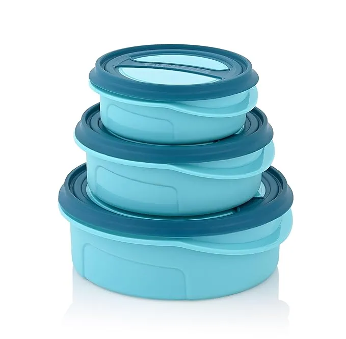 Fresh Rub Airtight Plastic Food Storage Containers | BPA-Free 100% Leak-Proof Kitchen Containers Set | Microwave Safe | Pack of 3 (Blue)
