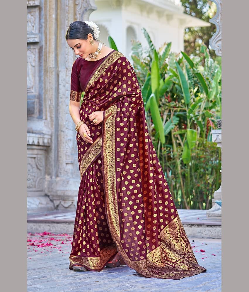 Sariya Jacquard Woven Saree With Unstitched Blouse Piece ( Wine ) view 2