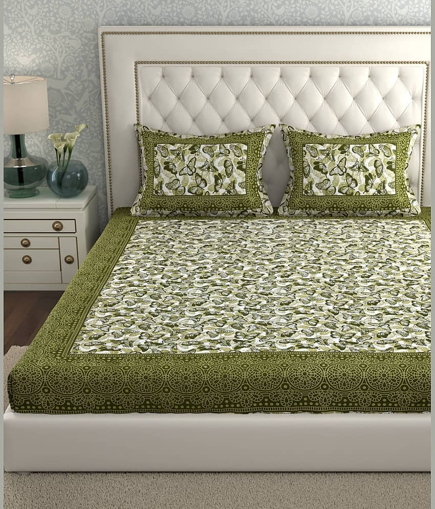 Cosito Cotton 1 Double Bedsheet with 2 Pillow Covers ( Green ) view 2