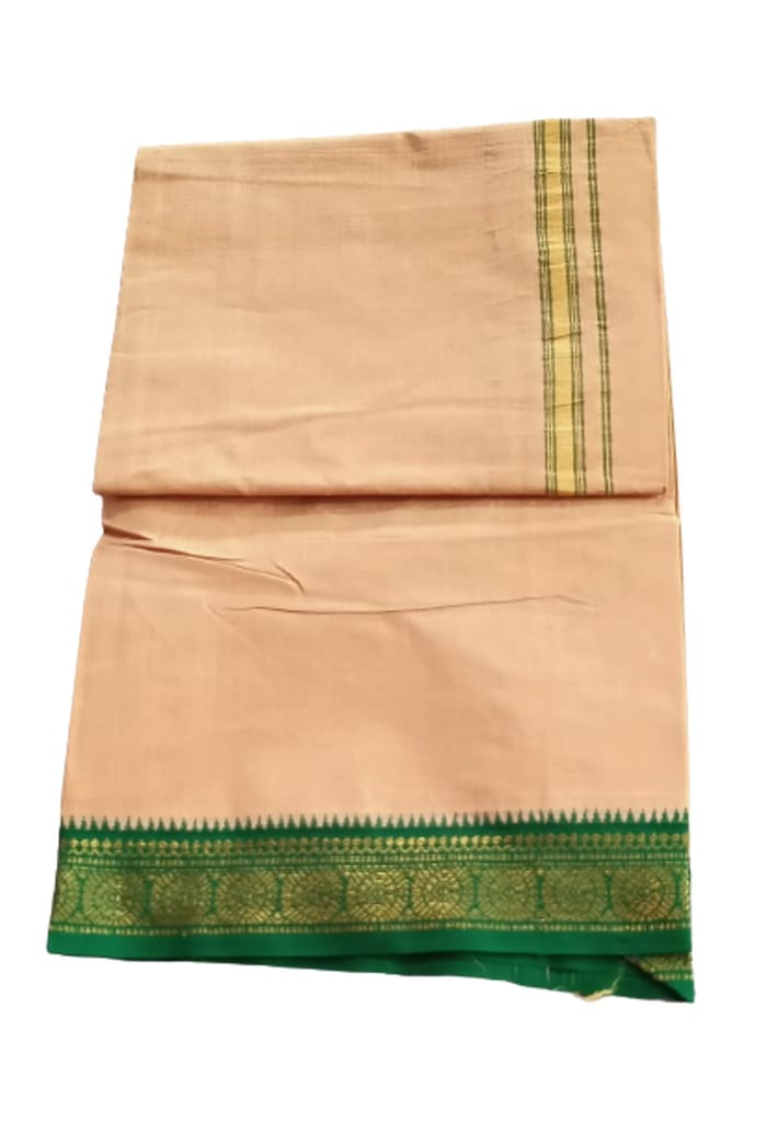 JINKA LAKSHMI COLLECTIONS 100% Handloom Cotton Biege Color Dhoti With Zari Border 4 Meters Unstitched Pack of 1 (Multicolor-2) view 2