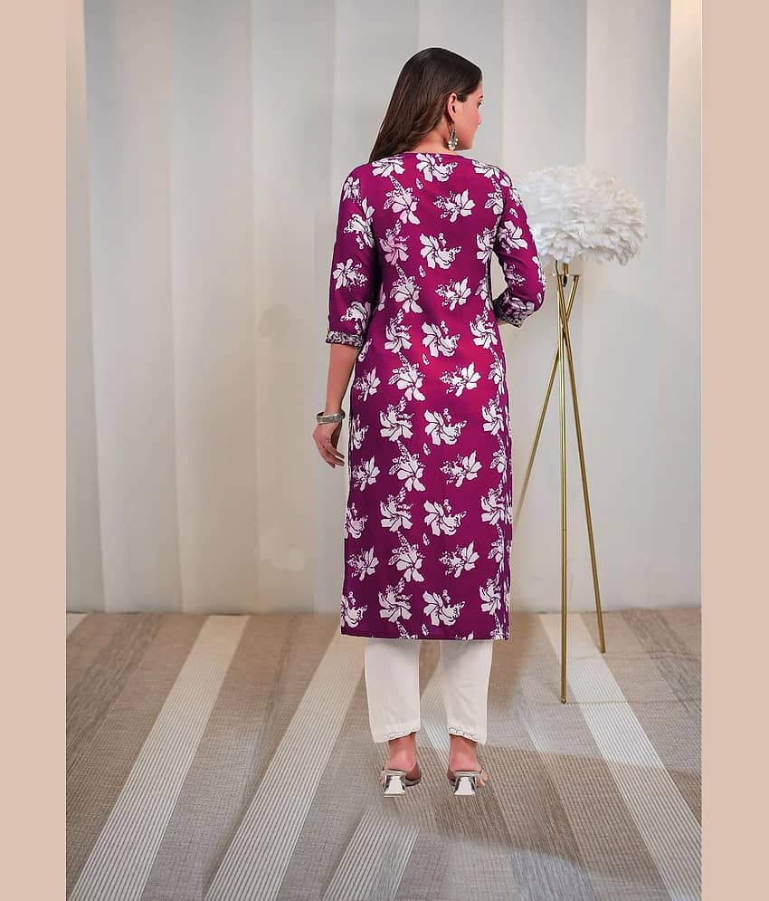 anushansa Women Viscose Rayon Printed Straight Kurti ( Navy Blue ) view 2