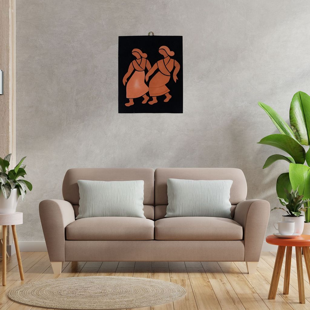 SOWPEACE Handcrafted Terracotta wallart tribal dance“The movement of grace” wall showpiece, premium artisan made wall home decor for living r view 2